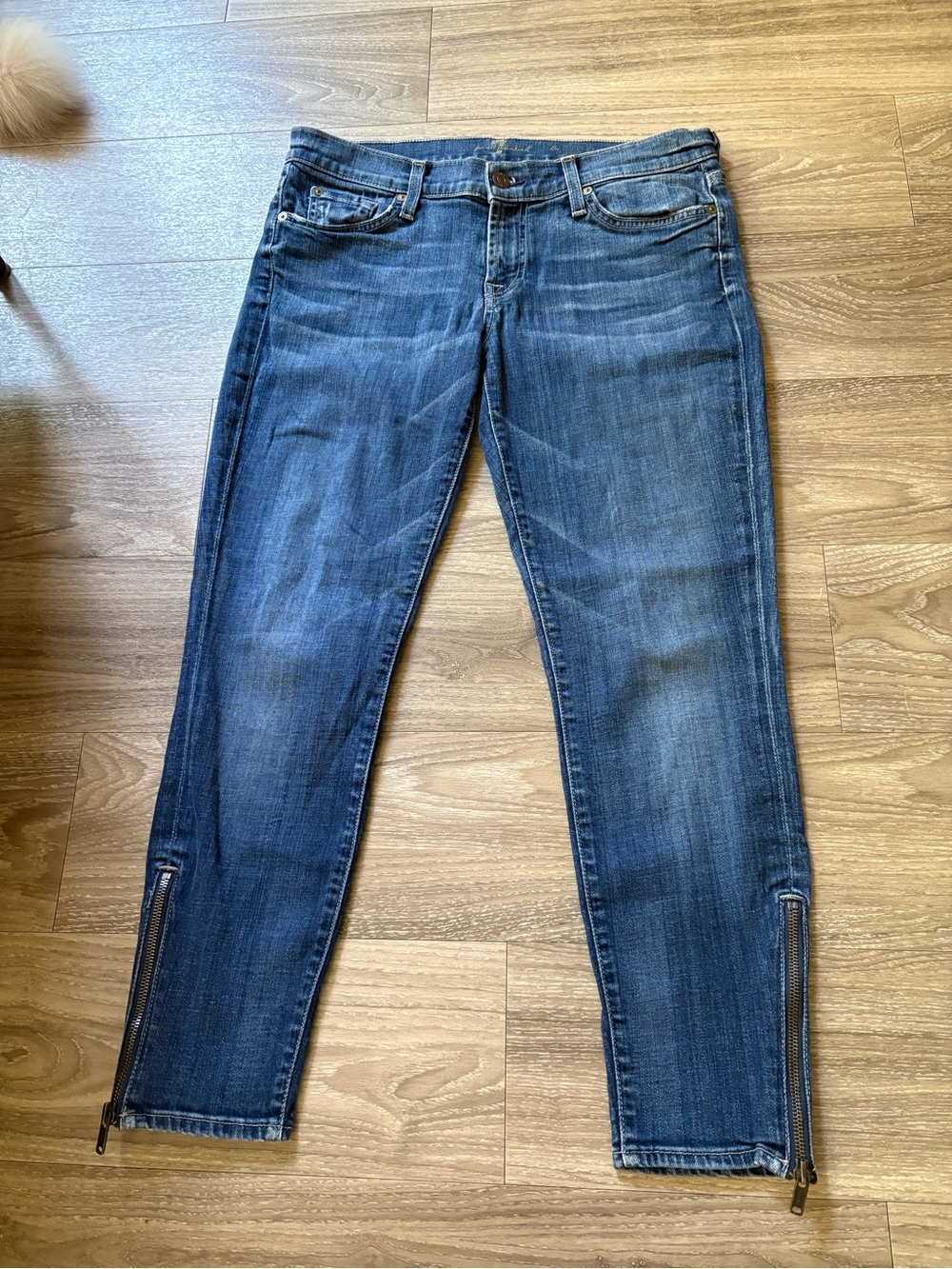 7 For All Mankind Dark Blue Ankle Zip Jeans